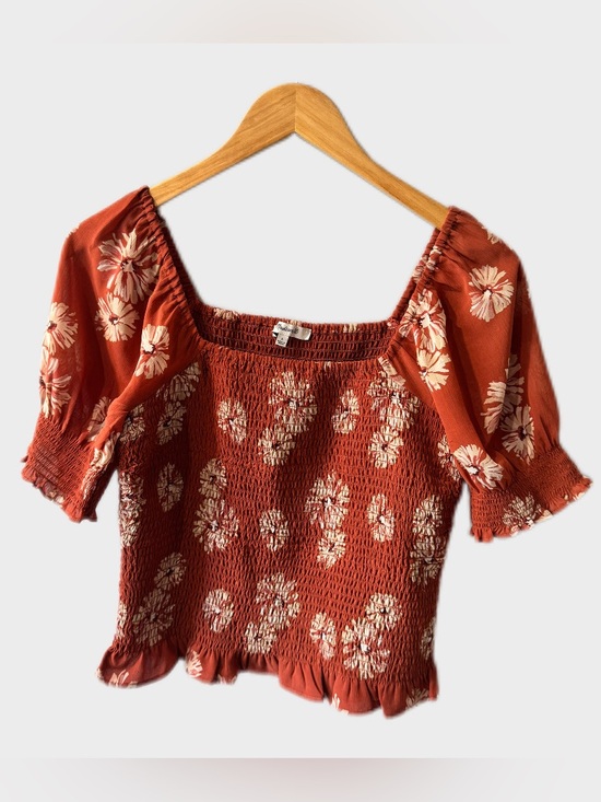 Madewell Tops - Madewell Burnt Orange Floral Smocked Blouse Size S Like New